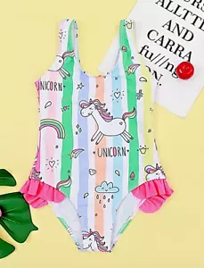 Unicorn and rainbow Girls One-Piece Swimsuit NEW sizes 4 to 6 Years Old 4-6 - Picture 1 of 6