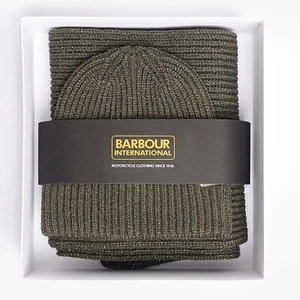 Barbour International Estoril Knitted Rib Beanie And Scarf Set Gift Box Olive - Picture 1 of 8
