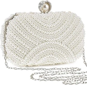 Pearl Clutch Purse Women Evening Bag Beaded Handbag Artificial Silver  - Picture 1 of 7