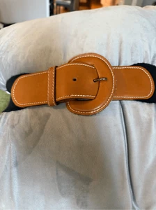 Cipriani Black Stretch & Tan Saddle Leather Belt sz S/M EUC - Picture 1 of 5
