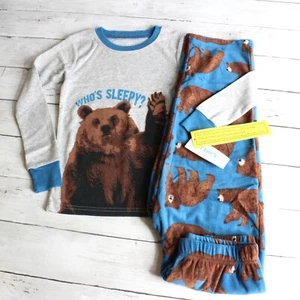 Carter's Boy's Winter 2 Pc Pajama Set Youth Size 7 Gray Blue Brown Bear - Picture 1 of 4