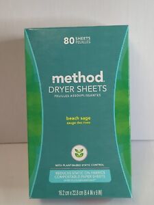 New Lot Of 3 Boxes Method Dryer Sheets, Beach Sage, 80 Sheets 