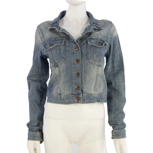 Cropped Denim Jacket Topshop Moto Stone Washed Faded Y2K Slim Fit - Picture 1 of 20