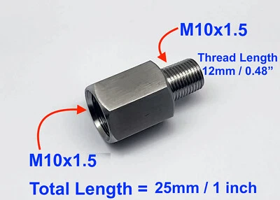 Adaptador de conversión de accesorios de sensor de acero inoxidable M10x1.5 macho a M10x1.5 hembra Foto 1 de 4