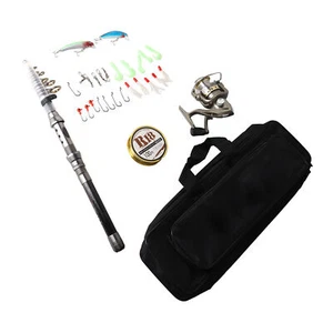 Telescopic Fishing Rod Pole Full Kit Combo Set Spinning Reel Baits Hooks Travel - Picture 1 of 11