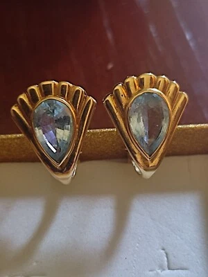 Orecchini In Oro Giallo 18 Kt Con Acquamarina - Immagine 1 di 4