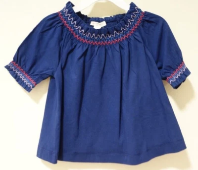 NWT J.Crew Crewcuts Blue Smocked Neck & Sleeve Top Girl's Size XXS / 2-3 - Image 1 of 2