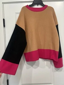 Dee Elly Colorblock Oversized Boxy Sweater Wide Sleeve Crew Neck Size Medium - Picture 1 of 5