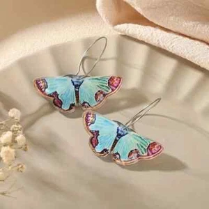 Beautiful Blue Butterfly Drop Dangle Earrings Loop Acrylic (1CC1) * - Picture 1 of 5