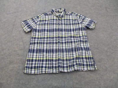 Barbour Shirt Mens Large Blue Yellow Plaid Short Sleeve Linen Blend Button Up - Image 1 of 4