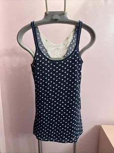 Vintage Hollister Navy Polka Dots Tank Top With Lace Back Detail Women’s S - Picture 1 of 5