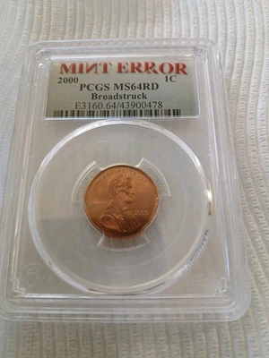 🌟 2000 Lincoln Cent Mint Error Broadstruck Coin PCGS Graded MS64 RD - Image 1 of 2
