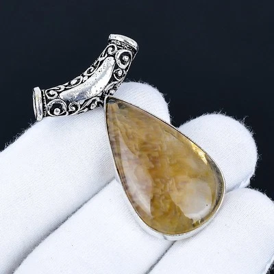 Colgante hecho a mano de cuarzo lodolita chapado en plata 925 de 2" Foto 1 de 3