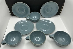 1953 Roseville Raymor Robins Egg Ice Blue 254R Cups Saucers Round Re-Design Rare - Picture 1 of 10
