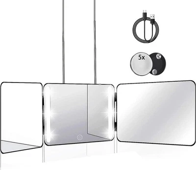 LED 3 Way Mirror Trifold to See Back of Head for Self Hair Cutting Barber Sup... - Image 1 of 4