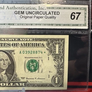 ⭐️WOW $1 1999 ⭐️STAR⭐️ FRN FEDERAL RESERVE NOTE  A/star ( BOSTON “A”) Unc-CGA 67 - Picture 1 of 10