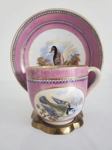 Antique Bone China Birds Cup & Saucer Set in Pink/ Light Purple - Picture 1 of 8
