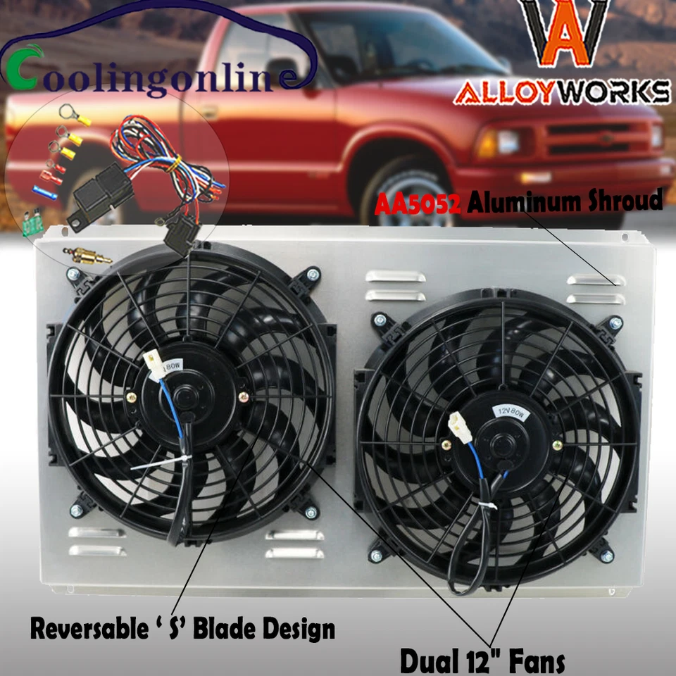 Aluminum Shroud Electric Fan for Chevy Blazer S10 C1500 GMC Jimmy Sonoma 1996-05 - Imagem 1 de 4