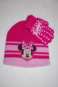 Girls PINK MINNIE MOUSE Winter Hat & Glkoves Set BEANIE Silver Sparkle ONE SIZE - Picture 1 of 1