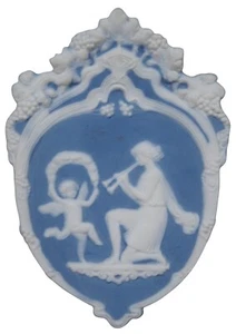 Targa scudo cherubino art nouveau neoclassico diaspro blu tedesco vintage 7" - Foto 1 di 11
