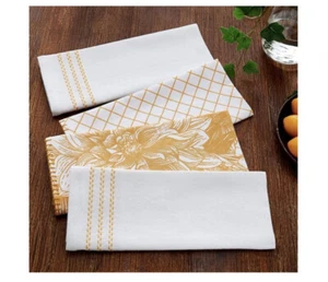 KITCHEN TOWELS-4 PACK-OLIVIA BEAUTIFUL YELLOW FALL FLORAL PRINT-(NEW) - Picture 1 of 6