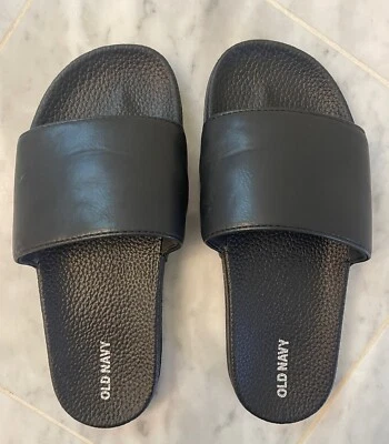 Old Navy Sandals Boys Youth Size 3-4 Slides Black Rubber Slip On  Open Toe EUC - Image 1 of 4