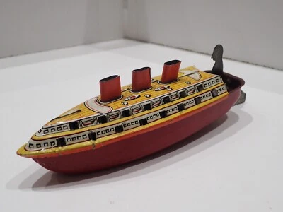 NAVE PIROSCAFO A VAPORE GIOCATTOLO IN LATTA PRODUTTORE SCONOSCIUTO EPOCA - Immagine 1 di 4