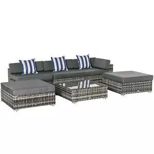 More details for outsunny 6 pieces rattan furniture set conservatory sofa deluxe wicker garden