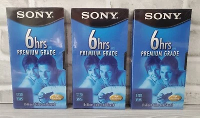 Бесплатная доставка лот из 3 Sony VHS пустые ленты T-120VL премиум класса 6 часов новый запечатанный - Изображение 1 из 3