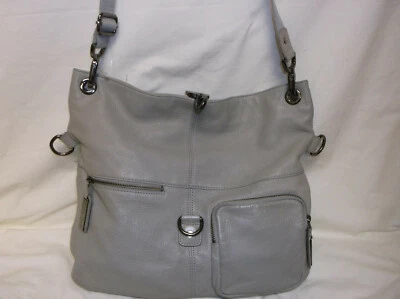 Kenneth Cole New York Gray Peppled Leather Hobo Convertible Cross Body Tote Bag - Image 1 of 4