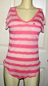NWT Juniors M Eye Candy Pink Stripe Long Casual TOP Gold Accents Free Ship - Picture 1 of 5