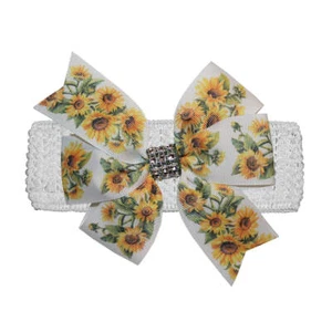WD2U Girls 5" Sparkling Country Sunflower Hair Bow Wide Stretch Headband - Picture 1 of 3