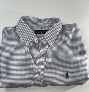 Polo Ralph Lauren Mens Vintage Button Up Shirt Blu/Wht Checkered Lrg Long Sleeve - Picture 1 of 4