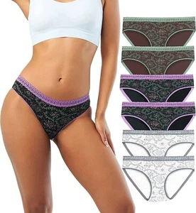Feelup Bamboo Low Waist Soft Hipster Panties Knickers Briefs Lace Trim 6 Pack XL - Picture 1 of 5