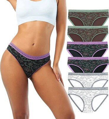 Bragas Hipster Suaves Feelup Bambú Cintura Baja Suaves Knickers Borde de Encaje Paquete de 6 M Foto 1 de 4