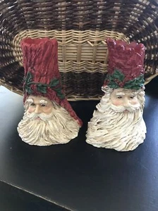 Coppia Portacandele Babbo Natale Alto 5 Pollici Vecchio Mondo Natale Look Vintage - Foto 1 di 7