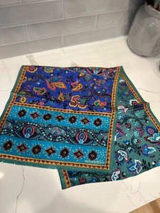 Oscar De La Renta Vintage Scarf Green And Teal Floral Silk Rectangle - Picture 1 of 7