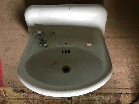 Vintage Crane Cast Iron White Porcelain Enamel Wall Mount Sink Cover
