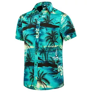 Men's Hawaiian Shirt Short Sleeves Printed Button Down Summer Beach Dress Shi... - Picture 1 of 7