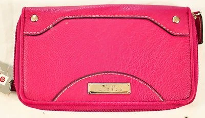 women's Rosetti clutch dark pink zipper top lots of storage faux leather msr $32 - Image 1 of 4