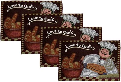 Set of 4 Tapestry Placemats,13"x19", FAT CHEF WITH BAKED GOODS, LOVE TO COOK, HC - Image 1 of 4