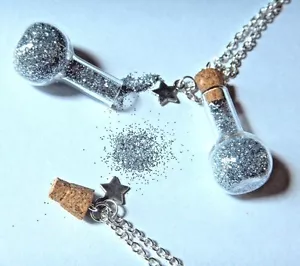 EMERGENCY GLITTER RESERVE pixie dust fairy sparkle glam bottle jar necklace M1 - Picture 1 of 2