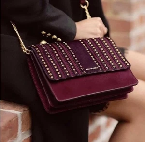 Michael Kors Brooklyn Large Grommet Maroon Suede And Leather Crossbody bag RARE - Picture 1 of 12