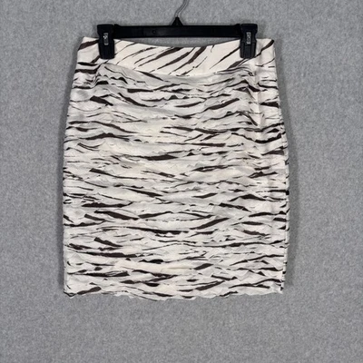 Per Se Silk Linen Skirt Size 2 Mini Brown Cream Textured Layered Abstract Party - Image 1 of 4