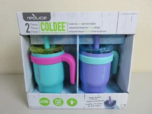 Reduce 2 Piece Coldee Spill-Proof Tumblers With Handle & Straw 14 Oz (Brand New) - Picture 1 of 9