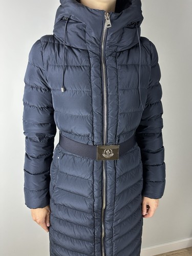 Autentico cappotto Moncler Imin Puffer XS 0 blu navy giacca con cappuccio cintura logo raro