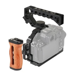 Black Half Camera Cage Rig w/Top & Wooden Side Handle Gripfor Nikon Z5 II Camera - Picture 1 of 23