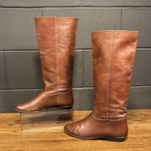 70s Vintage Nine West Brown Leather Pull On Campus Riding Boots Women’s 8.5 - Picture 1 of 8