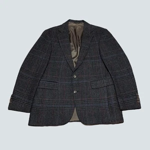 Vintage Hunting Horn Blazer Mens 44 Wool Sport Coat Plaid Made USA 80s Jacket - Picture 1 of 12