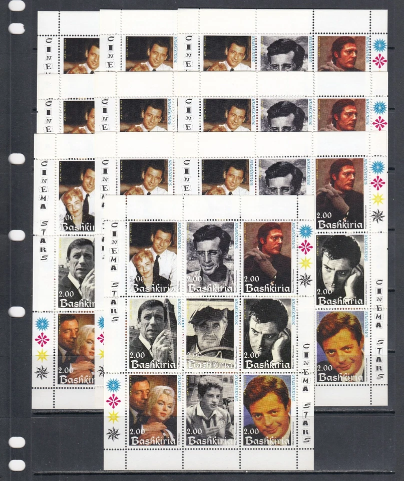 Monroe Belmondo Mastroianni Estrellas de Cine 1999 Bashkiria 9 v X 10 Lote al por mayor Foto 1 de 1